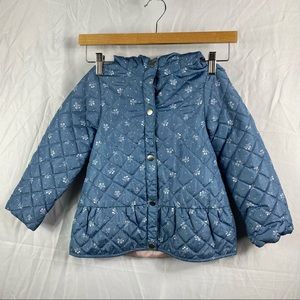 Carters Girls Blue Quilted Floral Cottagecore Hooded Jacket